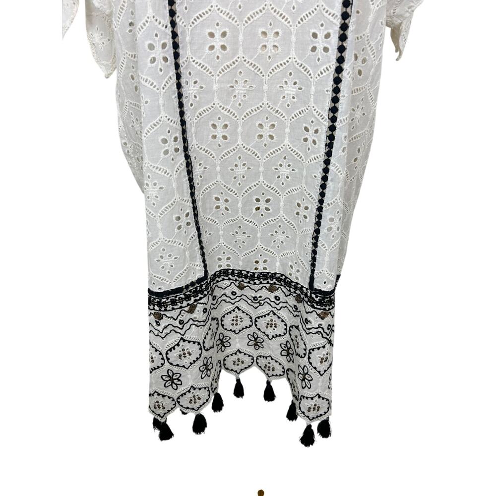 Hemant & Nandita Anthropologie Aditya Embroidered Tassel Tunic White Medium Boho - Picture 4 of 11